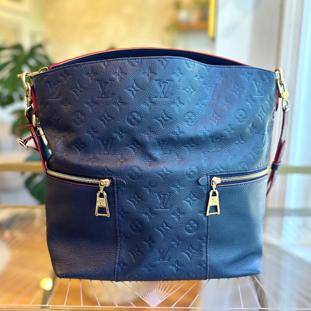 Louis Vuitton Authentic Leather Melie M. Emp. Marine Rouge Navy Blue & Red Bag - Picture 7 of 14
